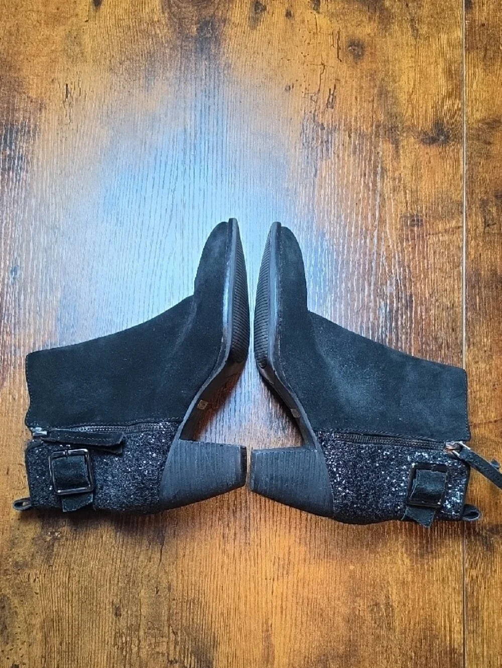 GIANNI BINI | Glitter Heel‎ Ankle Booties Side Zip Black Buckle Boots | 8.5